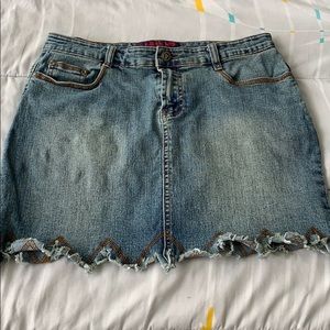 5 for $25 Distressed blue denim frayed mini skirt